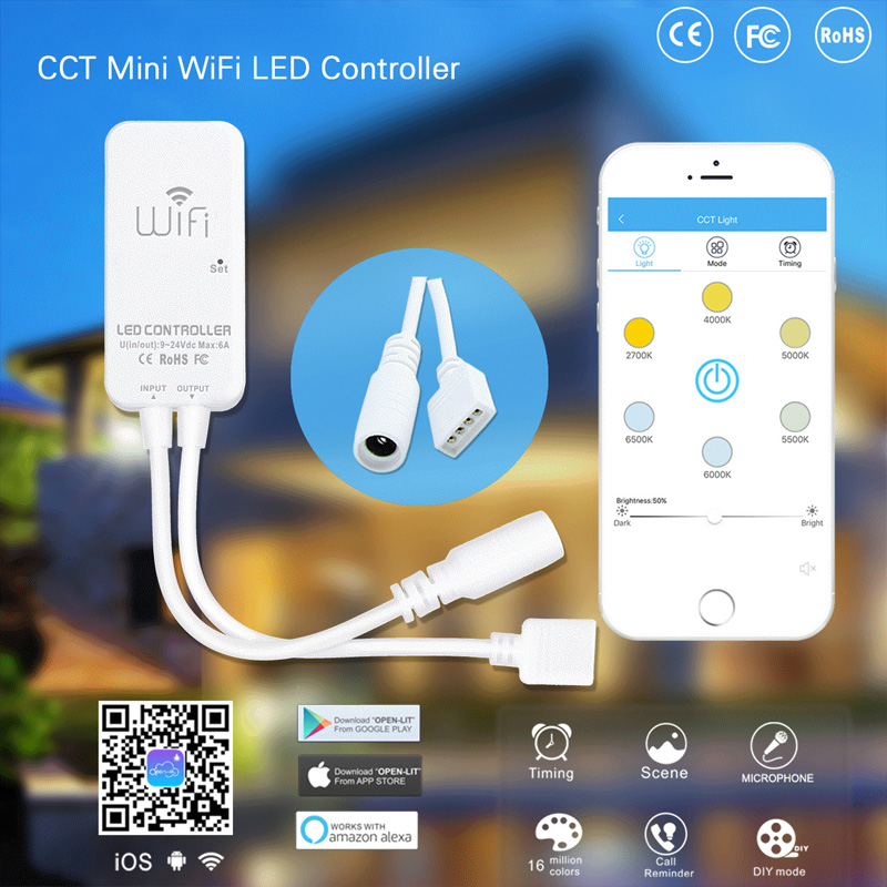 LED Mini WiFi Controller Works with Alexa for Flexible LED Strip 