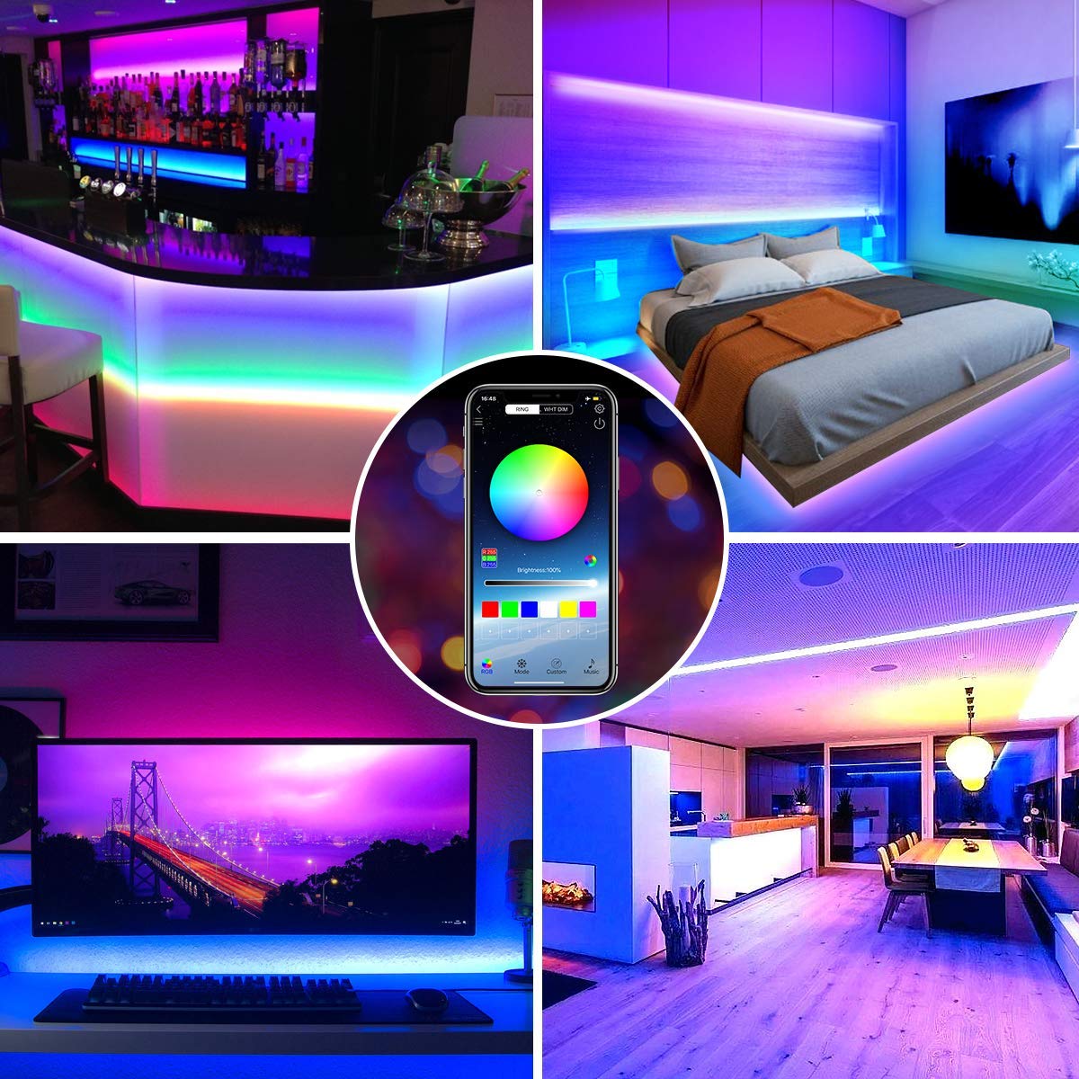 LED Strips Lights, RGB Light Strip 10M(2x5M) 32.8ft 300 LEDs 5050 SMD Strips Lighting Kit with APP, Colour Changing Rope Lights with RF Remote, Music Sync for Party Home Christmas Decoration